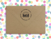 Cheesburger Personalized Self-inking Round Return Address Stamp on Envelope