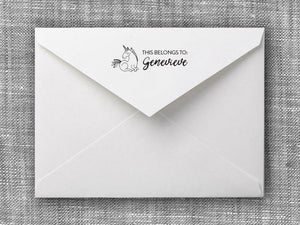 Genevieve Unicorn Rectangle Personalized Self Inking Return Address Stamp on Envelope