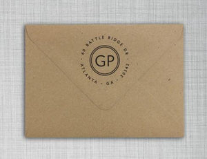 George Personalized Self-inking Round Return Address Stamp on Envelope