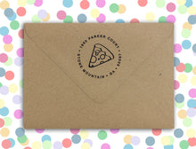 Pizza Personalized Self-inking Round Return Address Stamp on Envelope