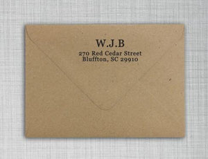 Wayne Rectangle Personalized Return Address Stamp on Envelope