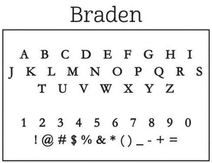 Braden Rectangle Personalized Self Inking Return Address Stamp font 