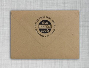 Finnegan Personalized Self-inking Round Return Address Stamp on Envelope