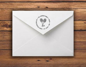 Kelly Hughes Tennis Pro Personalized Self-inking Round Return Address Stamp on Envelope