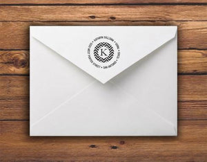 Kelly Hughes Chevron Personalized Self-inking Round Return Address Stamp on Envelope