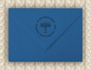Menorah Personalized Self-inking Round Return Address Design on Envelope