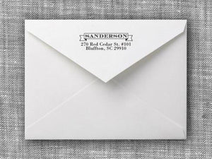 Sanderson Rectangle Personalized Self Inking Return Address Stamp on Envelope